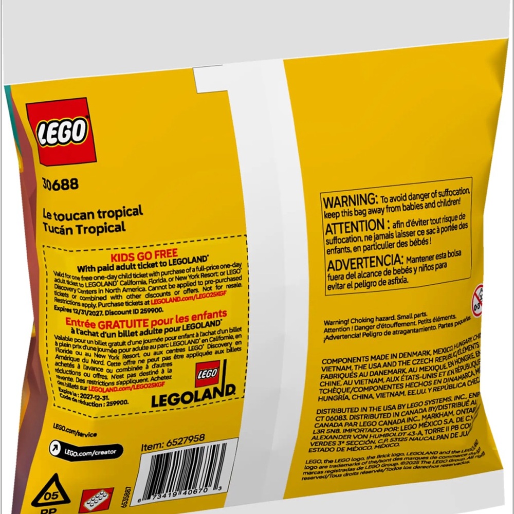 LEGO Tropical Toucan 3 in 1 Creator 30688 NEW in Sealed Package - Picture 3 of 3